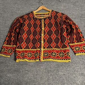 Vrikke Cardigan Sweater Womens Medium Red Wool Norwegian Button‎ Front Knit